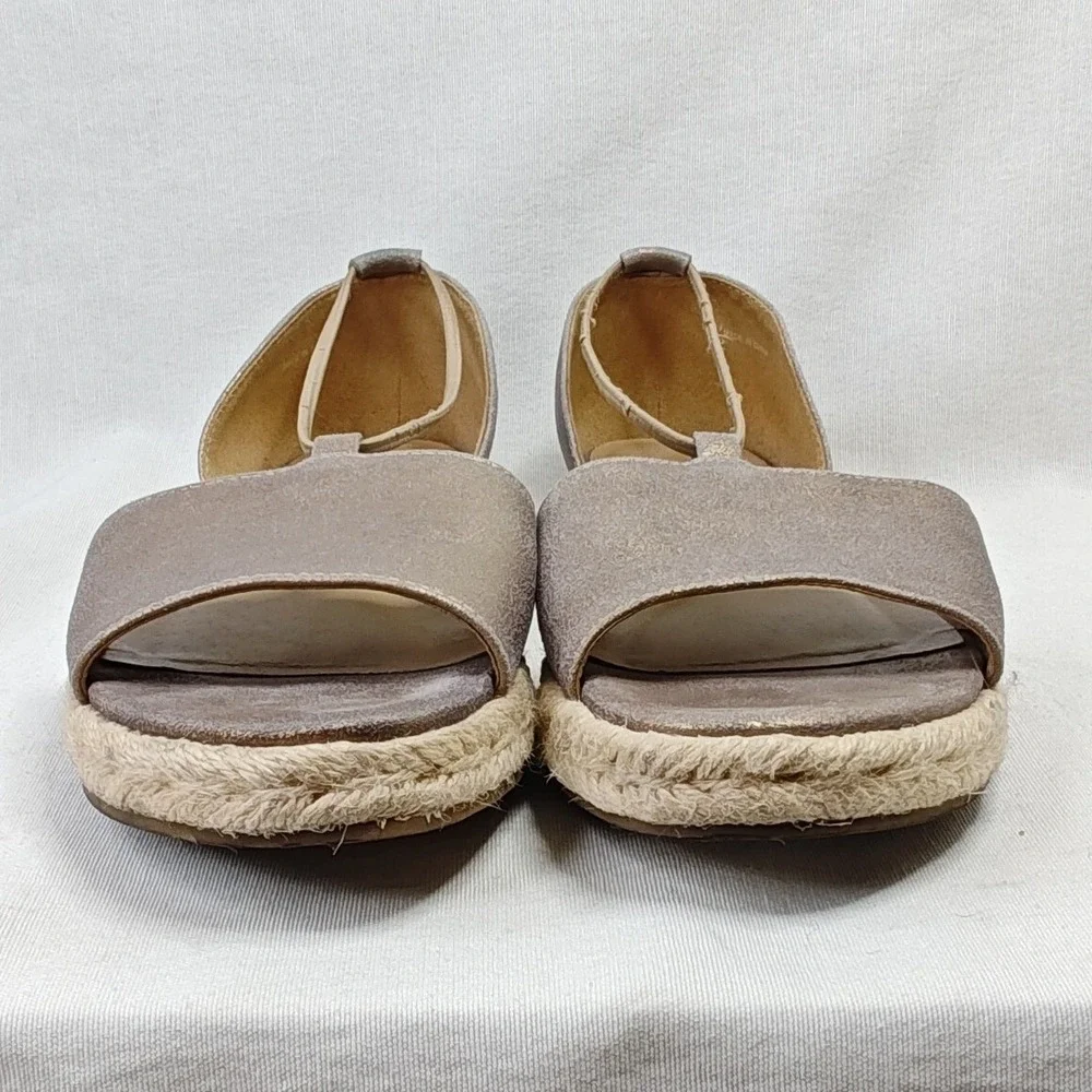 Eileen Fisher Mews Espadrille Sandals 7.5 Bronze Metallic Leather Strappy Flat‎
